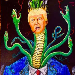 Trump as snake monster in a suit