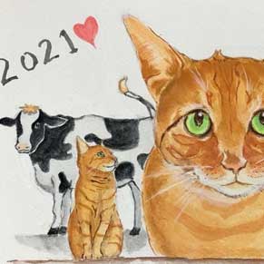 Torasan the cat, a cow, 2021, heart