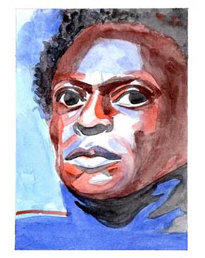 Watercolor portrait of Miles Davis